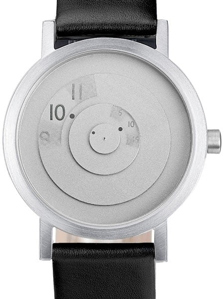 Projects 40mm Silver Reveal Quartz Watch with Black Leather Strap #7203GL-40