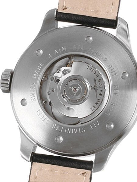 Zeno Mens XL 24-hour Pilot Watch with Black Dial, Black Leather Strap and Swiss Automatic Movement #8563-24-a1