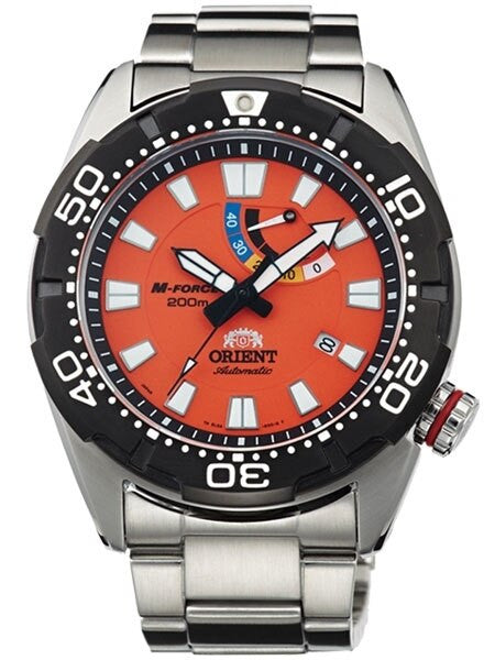 Orient M-Force Bravo Automatic Orange Dive Watch with Power Reserve Meter #EL0A003M