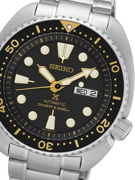 Seiko Turtle Prospex Automatic Dive Watch with Black Dial and Stainless Steel Bracelet #SRP775