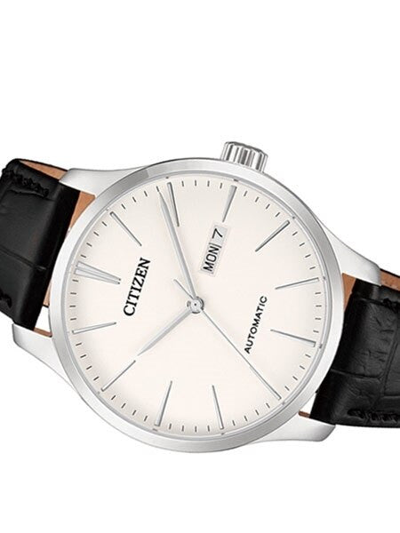 Citizen Automatic White Dial Watch with Black Leather Strap #NH8350-08B