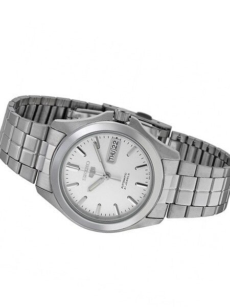 Seiko 5 Automatic Silver-White Dial Watch with Stainless Steel Bracelet #SNKK87