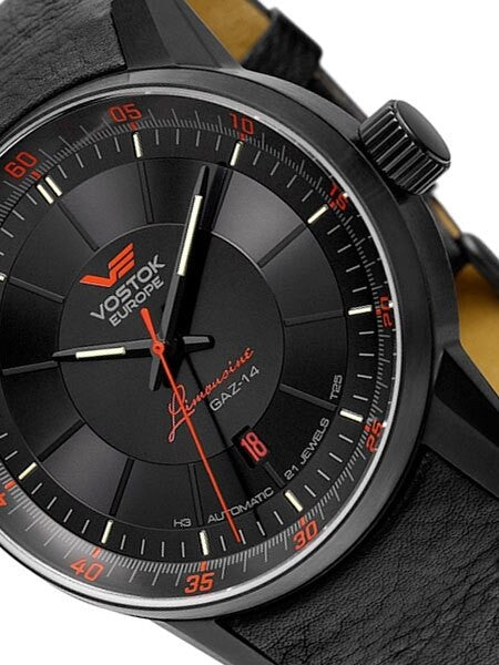 Vostok-Europe GAZ Limo Black PVD Watch with Trigalight Gas Tube Illumination #5654140
