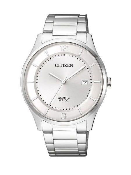 Citizen Thin Quartz Dress Watch with White Dial and SS Bracelet #BD0041-89A