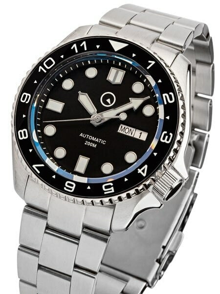 Scratch and Dent- Islander Automatic Dive Watch with AR Sapphire Crystal, Dual-Time Luminous Ceramic Bezel #ISL-01