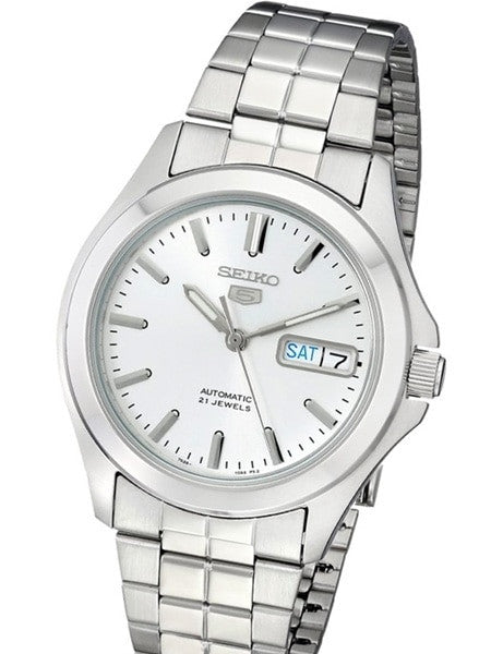 Seiko 5 Automatic Silver-White Dial Watch with Stainless Steel Bracelet #SNKK87