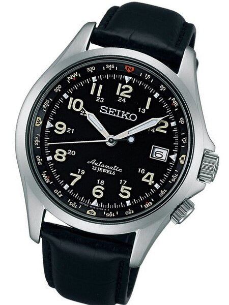 Seiko Black Dial Automatic Field Watch with 40mm Case, and Compass Bezel  #SARG007