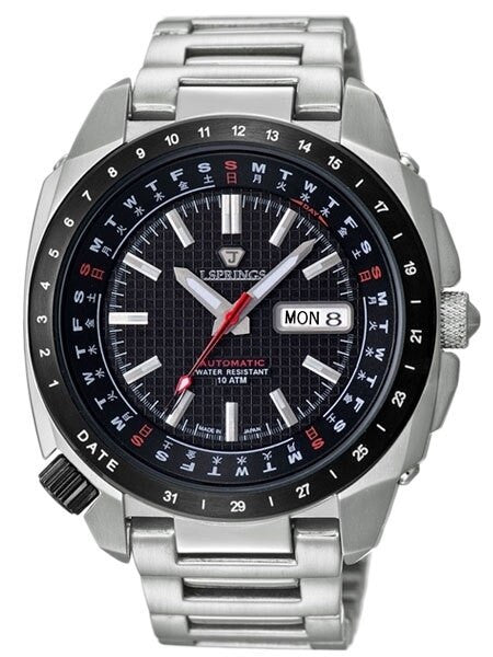 J. Springs Automatic 21-Jewel Retro-Future Watch with Day and Date, Black Dial #BEB069
