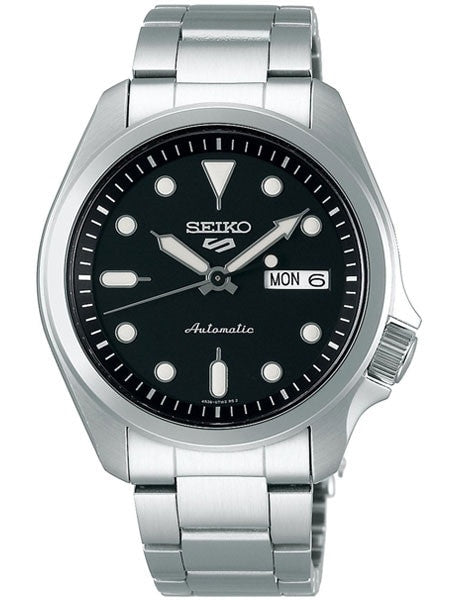 Seiko 5 Sports 24-Jewel Automatic Watch with Black Dial and SS Bracelet #SRPE55