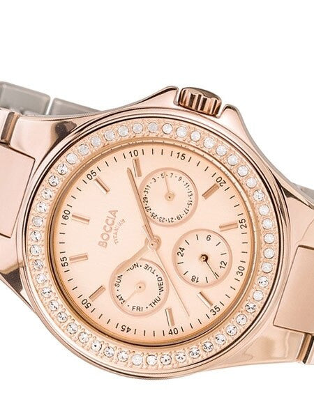 Boccia Ladies Quartz Watch with a 41mm Rose Goldtone Titanium Case and Swarovski Crystals #3758-02