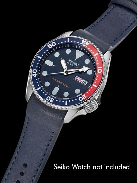 Crafter Blue 22mm Curved-End Leather Watch Strap for Seiko SKX Series Watches #CB05L-B