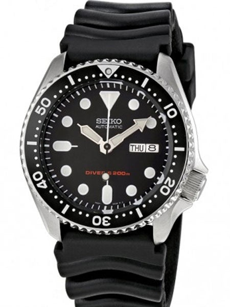 Seiko Automatic Dive Watch with Offset Crown and Rubber Dive Strap