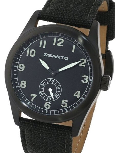 Szanto Stealth 40mm Black Ion Plated Vintage Inspired Military Field Watch #1001