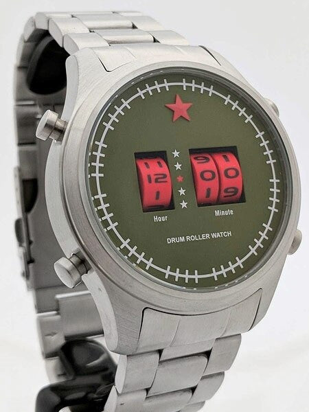 Red Star Quartz Drum Roller Watch with 44mm Case #8395G-D