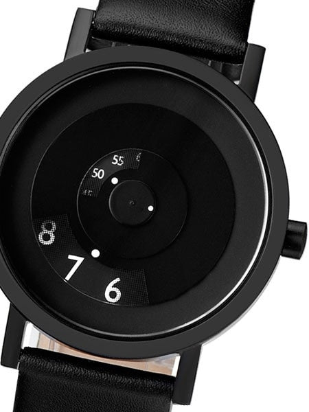 Projects 40mm Black Reveal Quartz Watch with Matching Leather Strap #7203BL-40