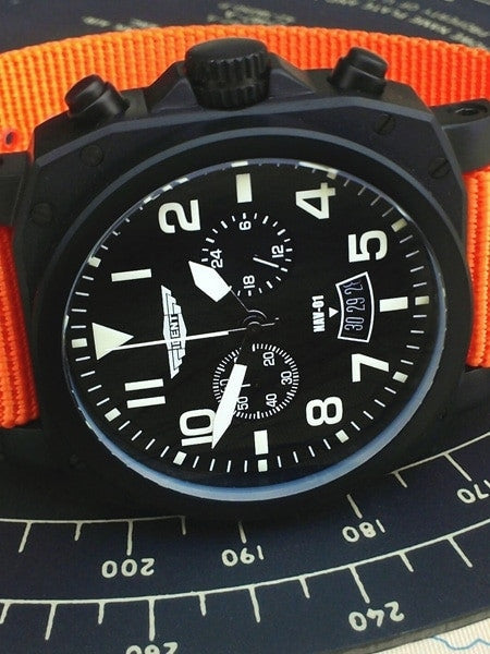 Trintec Chronograph with Black PVD Case and Orange Nylon Strap #NAV-01WO