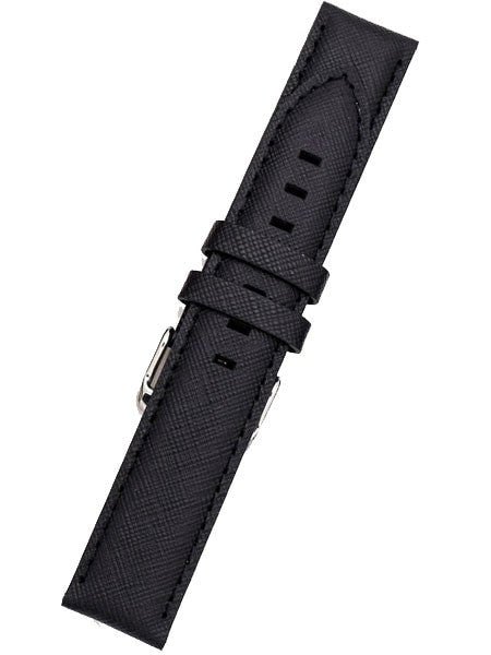 Toscana Saffian Black Leather Strap with Unique Cross-Hatch Texture #SAF-30