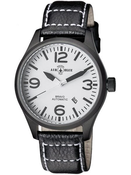 Air Blue Bravo Automatic Pilot Watch with 44mm PVD Case, Sapphire Crystal #BRAVOAUTOPVDWHTBLK