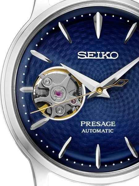 Ladies Seiko Presage Blue Automatic Dress Watch with Open Heart #SSA785