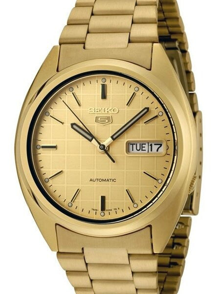 Seiko 5 Automatic Watch with Goldtone Case and Bracelet #SNXL72