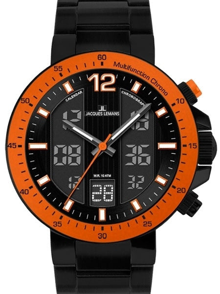 Jacques Lemans Black Milano 50MM Analog-Digital Chronograph Calendar Watch #1-1726I