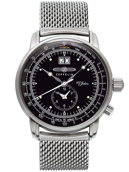 Graf Zeppelin German Made, Big Date, Dual Time Watch with Mesh Bracelet. #7640M-2