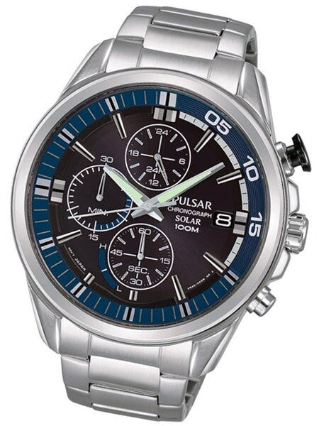 Pulsar Solar Quartz Chronograph Watch with Stopwatch and 24-Hour Sub-Dial #PZ6021