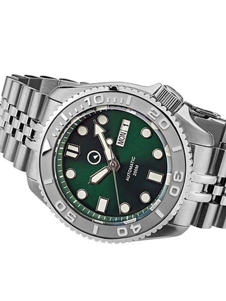 Islander Green Dial Automatic Dive Watch with Bracelet, Double-Domed AR Sapphire Crystal, and Embossed Ceramic Bezel Insert #ISL-44