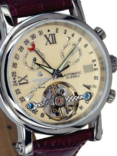 Aeromatic 1912 Automatic Open Heart Watch with Month, Day, and Pointer Date #A1422
