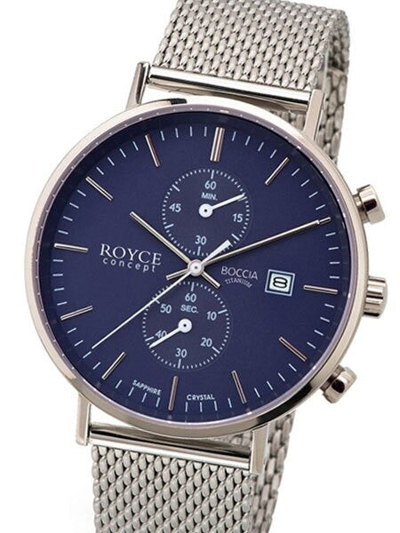 Boccia Mens Two-Eye Quartz Chronograph Watch with Blue Dial and 42.5mm Titanium Case #3752-05