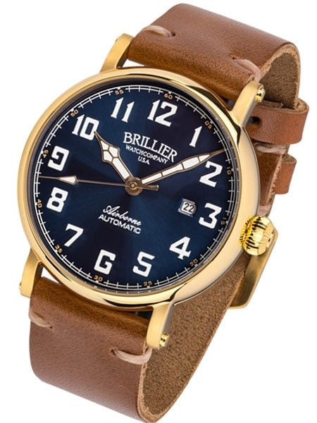 Brillier Blue 43mm Airborne Automatic Watch with Horween Leather Strap #BR-18