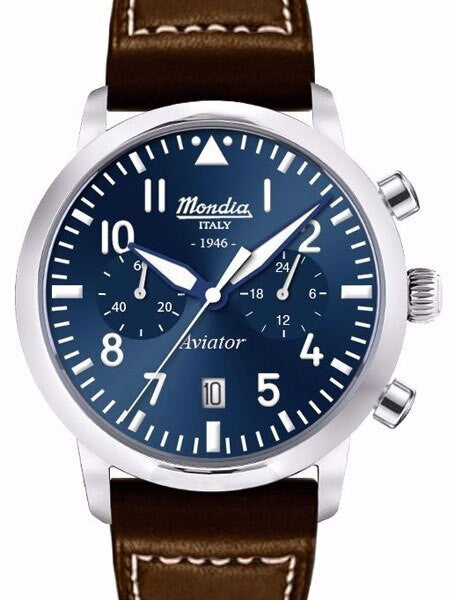 Mondia Quartz Chronograph Watch with Stopwatch, 24-Hour Sub-Dial #MI-781-SS-04BL-CP