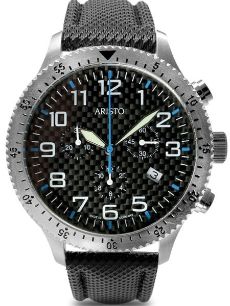 Aristo Aviator Style Quartz Chronograph Watch with Carbon Fiber Dial #7H106BN