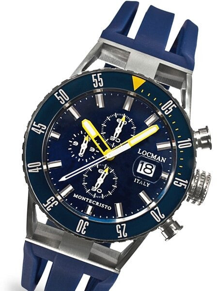 Locman Montecristo 200 Meter Quartz Chronograph Dive Watch with 44mm Case #512BLYLBL