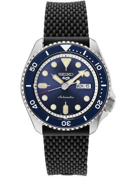 Seiko 5 Sports 24-Jewel Automatic Watch with Blue Dial and Silicone Strap #SRPD93