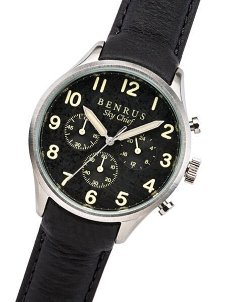 BENRUS 41mm Stainless Steel, Military-Inspired Quartz Sky Chief Chronograph #BR004A