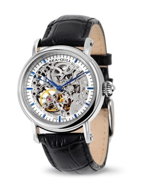 Sea-Gull 38mm Skeleton Automatic Dress Watch with Leather Strap #M182SK