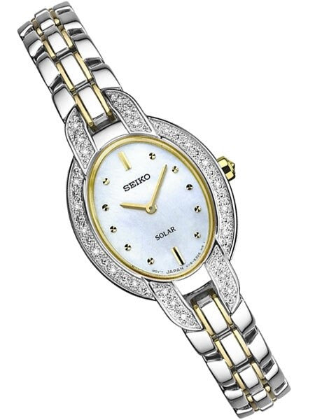 Seiko Women's Solar Dress Watch with Diamond Bezel, Mother of Pearl Dial #SUP325