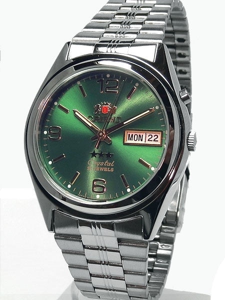 Orient Automatic Watch with Green Dial, Day-Date and SS Bracelet #EM6Q00FF