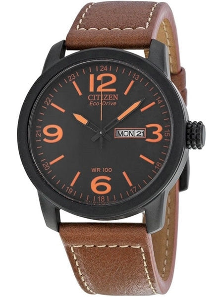 Citizen Eco-Drive Black PVD Sport Watch with Brown Leather Strap #BM8475-26E