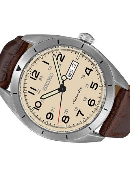Seiko Military Field 24-Jewel Automatic Watch with 43.5mm Case, Leather Strap #SRP713