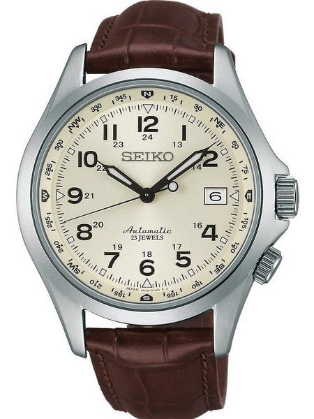 Seiko Creme Dial Automatic Field Watch with 40mm Case, and Compass Bezel  #SARG005