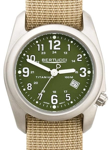 Bertucci A-2T Forest Green Dial Titanium Watch with Kaki Nylon Strap #12049