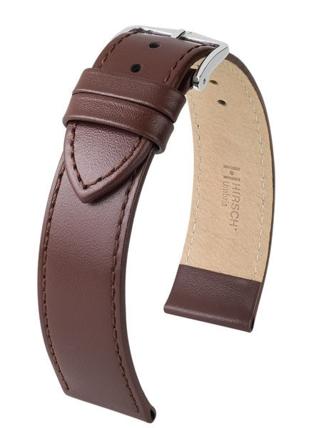 Hirsch Umbria Untextured Brown Leather Watch Strap, Matching Stitching #137202-10