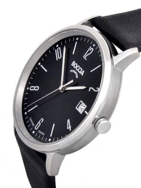 Boccia Mens Quartz Dress Watch with 40mm Titanium Case, Sapphire Crystal and Leather Strap #3557-02
