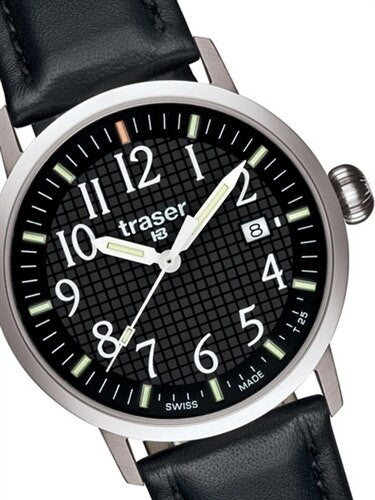 Traser Classic Basic Black Watch with Black Waffle Dial and Leather Strap T4102.740.A2.01