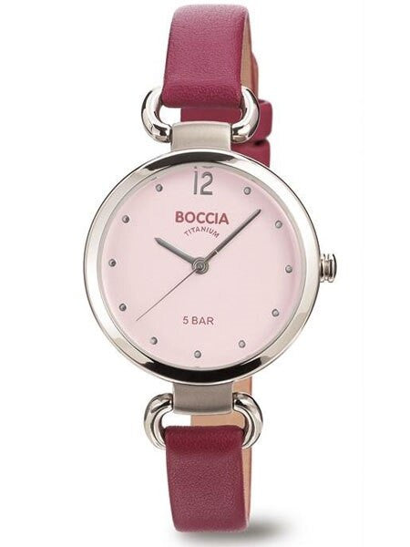 Boccia Ladies Quartz Watch with Light Pink Dial, Titanium Case and Pink Leather Strap #3232-02