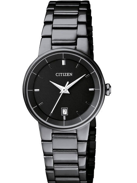 Citizen Quartz Black Ion, Thin Dress Watch with Matching Bracelet #EU6017-54E