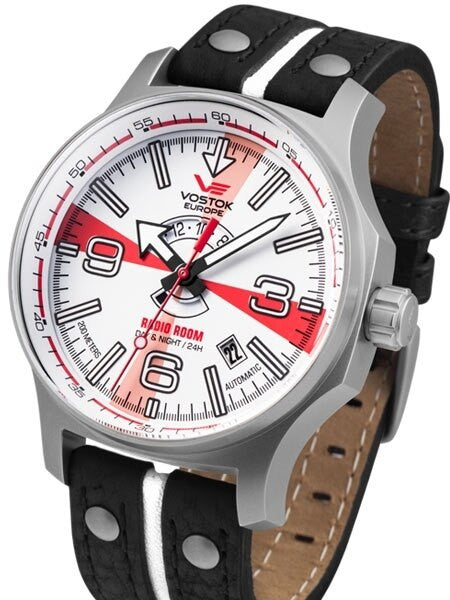 Vostok-Europe Radio Room, 32-Jewel Automatic Watch with White-Red Dial #595A532