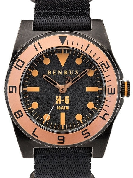 BENRUS 44mm Gun-Metal Stainless Steel, Military-Inspired Quartz H6 Watch #BR012E